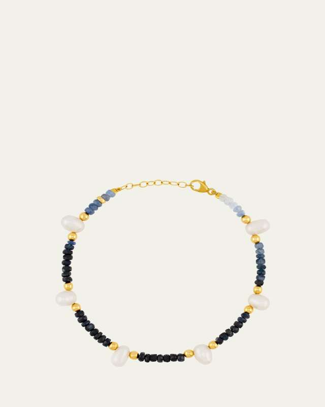 Ombre Blue Sapphire, Pearl and Gold Bead Bracelet